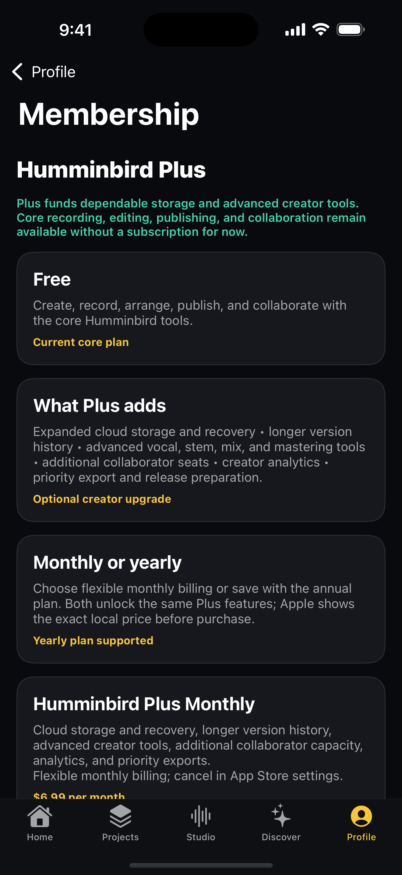 Humminbird Plus membership screen