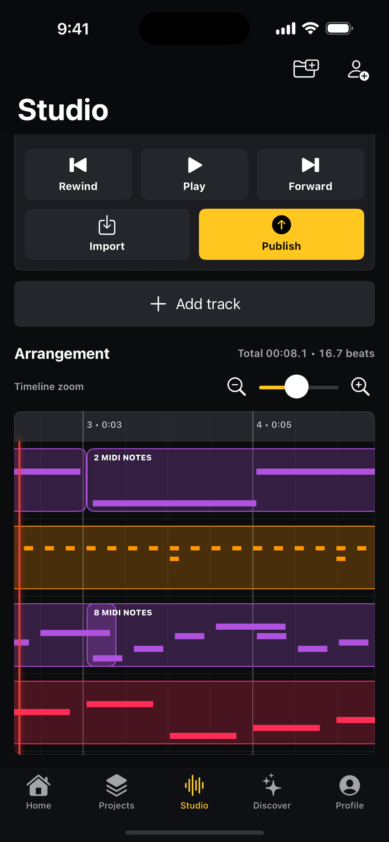 Humminbird timeline with waveform tracks